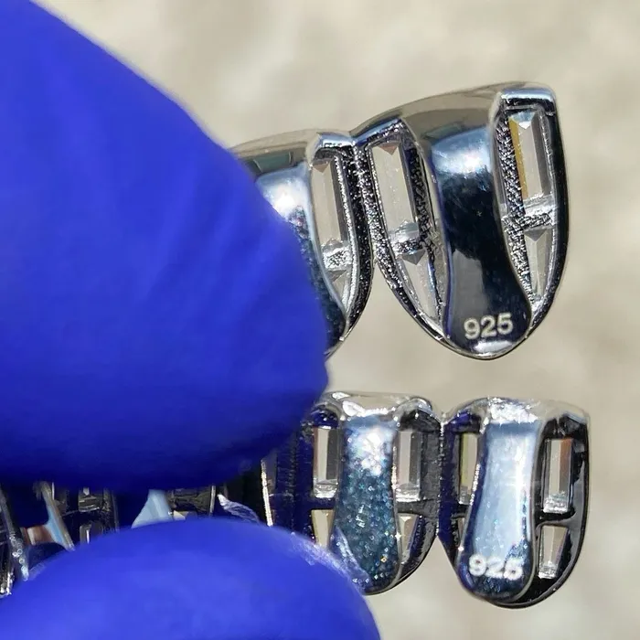 Earrings Bling Cartel Admin Solid 925 Sterling Silver Six on Six Iced Baguette Grillz Set