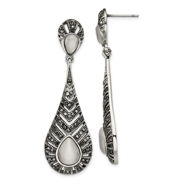Earrings Chisel Stainless Steel Polished Marcasite Cats Eye Post Dangle Earrings Earrings Chisel Stainless Steel Polished Marcasite Cats Eye Post Dangle Earrings