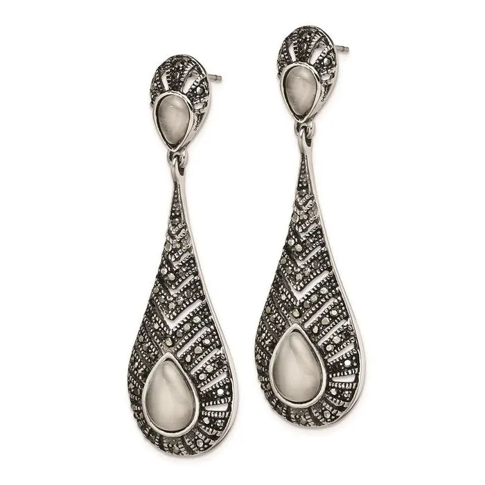 Earrings Chisel Stainless Steel Polished Marcasite Cats Eye Post Dangle Earrings Earrings Chisel Stainless Steel Polished Marcasite Cats Eye Post Dangle Earrings