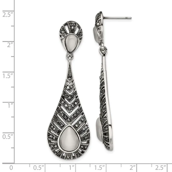 Earrings Chisel Stainless Steel Polished Marcasite Cats Eye Post Dangle Earrings Earrings Chisel Stainless Steel Polished Marcasite Cats Eye Post Dangle Earrings
