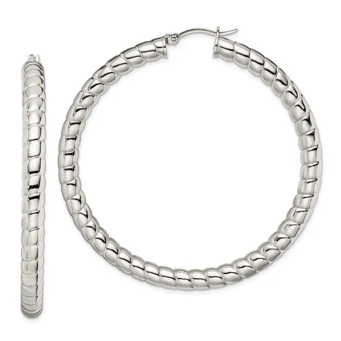 Earrings Chisel Stainless Steel Textured Hollow Hoop Earrings