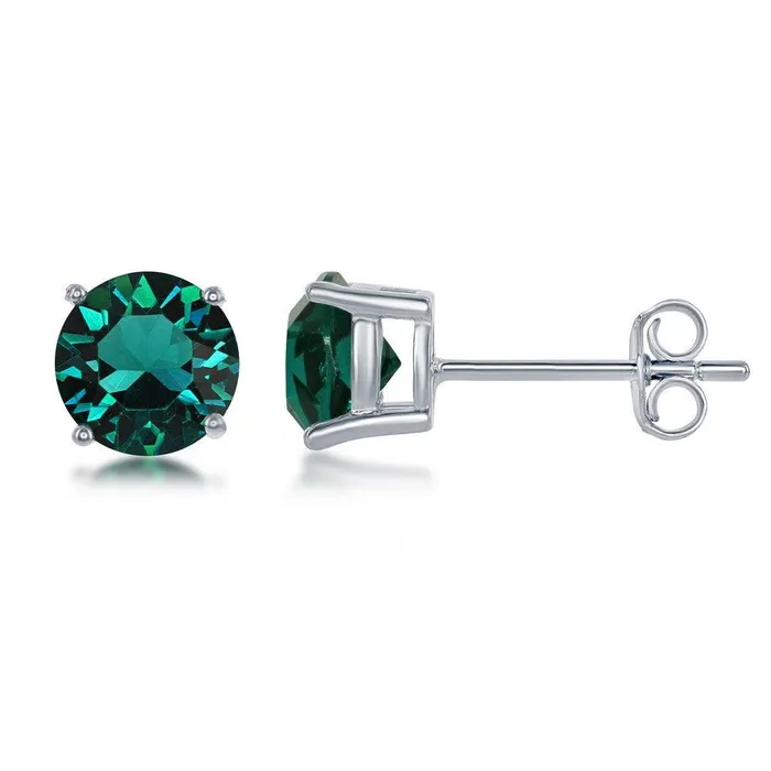 Earrings Classic Sterling Silver 6mm Green Emerald Stud Earrings