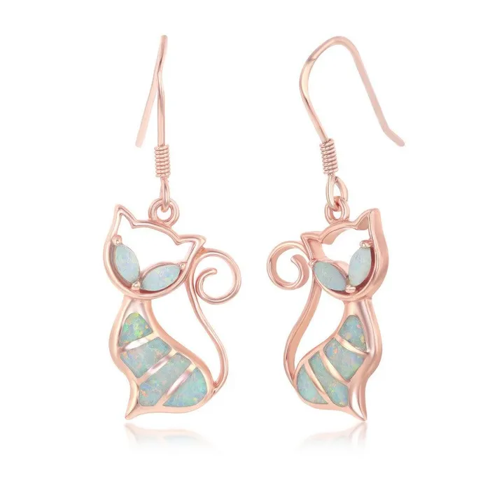 Earrings Classic Sterling Silver Rose Gold Plated White Inlay Opal Cat Earrings Earrings Classic Sterling Silver Rose Gold Plated White Inlay Opal Cat Earrings