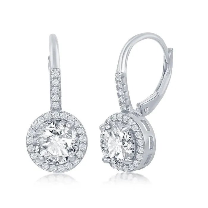Earrings Classic Sterling Silver Round CZ Halo Earrings