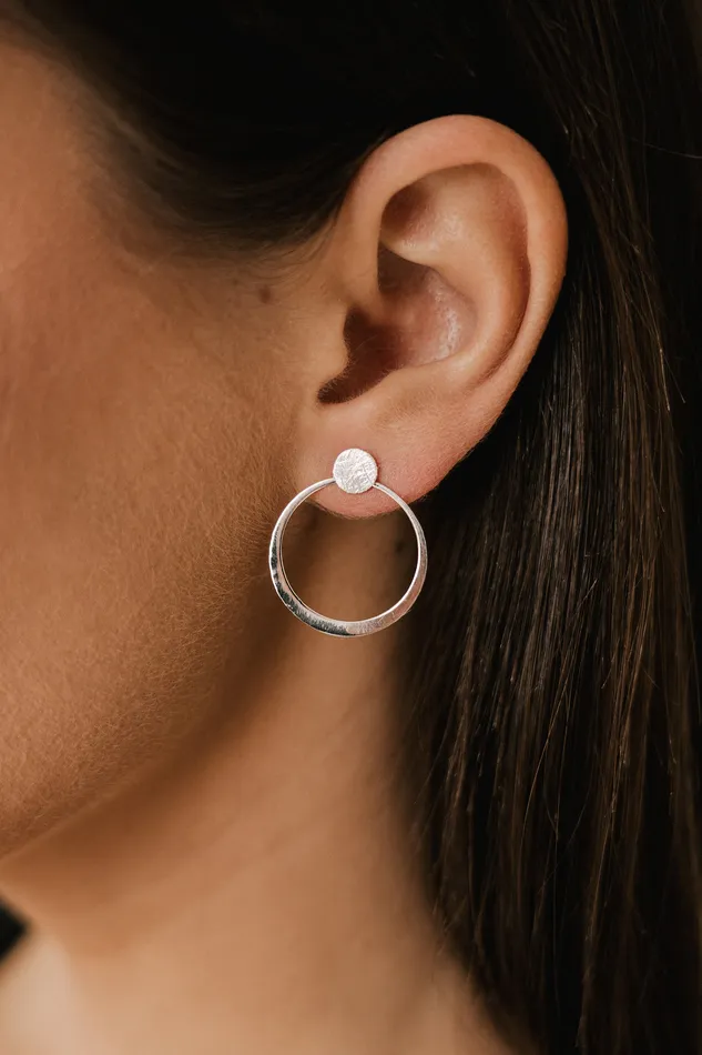 Earrings Double Circle Scratched Earrings Silver Kty