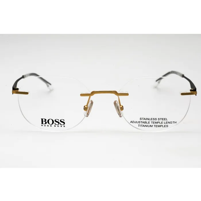 Earrings Hugo Boss Hugo Boss Mens Eyeglasses Matte Gold Metal Geometric Rimless BOSS 1265D 0AOZ 00