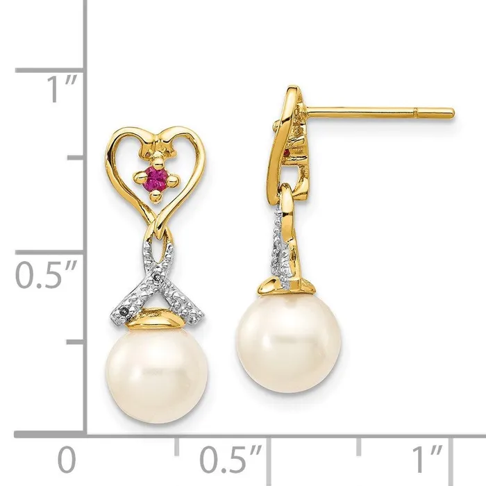 Earrings Jewelry 14k 78mm FWC Pearl Created Ruby Diamond Heart Dangle Earrings Earrings Jewelry 14k 78mm FWC Pearl Created Ruby Diamond Heart Dangle Earrings