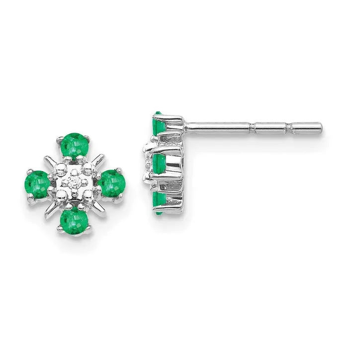 Earrings Jewelry 14k White Gold Emerald Diamond Post Earrings