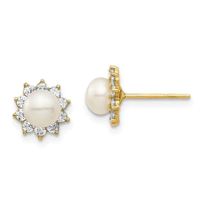 Earrings Jewelry Madi K Kids 14k 56mm White Button Freshwater Cultured Pearl CZ Post Earrings Earrings Jewelry Madi K Kids 14k 56mm White Button Freshwater Cultured Pearl CZ Post Earrings