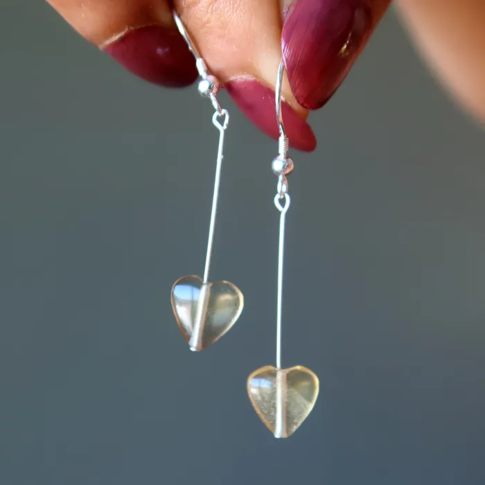 Earrings Satin Crystals Fluorite Earrings Yellow Heart Sunny Smile Sterling Silver