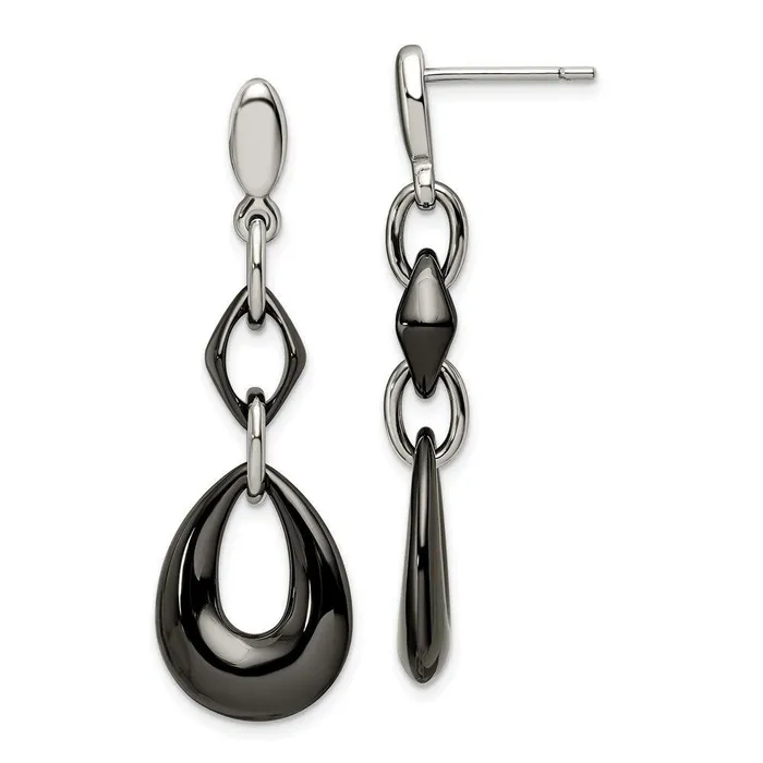 Earrings Stainless Steel And Black Ceramic Polished Dangle Post Earrings Chisel Earrings Stainless Steel And Black Ceramic Polished Dangle Post Earrings Chisel