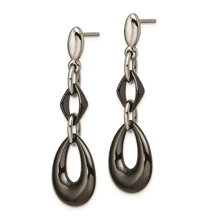 Earrings Stainless Steel And Black Ceramic Polished Dangle Post Earrings Chisel Earrings Stainless Steel And Black Ceramic Polished Dangle Post Earrings Chisel