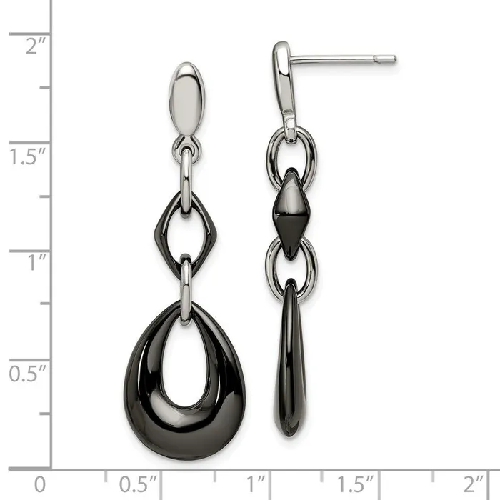 Earrings Stainless Steel And Black Ceramic Polished Dangle Post Earrings Chisel Earrings Stainless Steel And Black Ceramic Polished Dangle Post Earrings Chisel