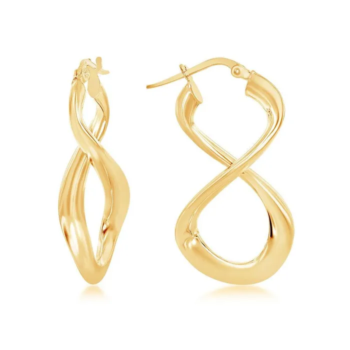 Earrings Sterling Silver Gold Plated Large Script Infinity Design Earrings Classic Earrings Sterling Silver Gold Plated Large Script Infinity Design Earrings Classic
