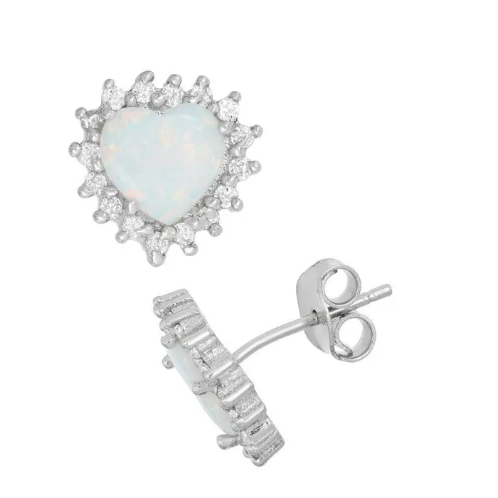 Earrings Sterling Silver White Inlay Opal Heart Earrings Classic