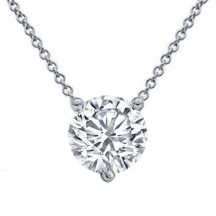 Floating Diamond Solitaire Three Prong Pendant Necklace deBebians Necklaces Floating Diamond Solitaire Three Prong Pendant Necklace deBebians Necklaces