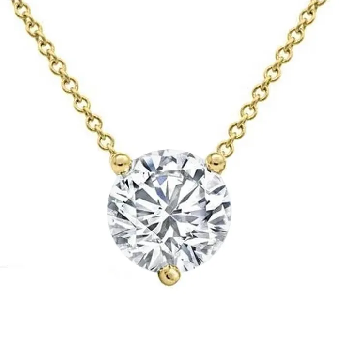 Floating Diamond Solitaire Three Prong Pendant Necklace deBebians Necklaces