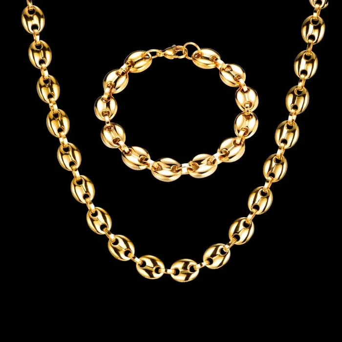 GoldSilver Coffee Bean link chain FREE Bracelet Bundle VVS Jewelry Bracelets