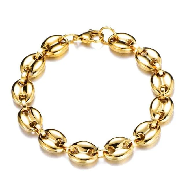GoldSilver Coffee Bean link chain FREE Bracelet Bundle VVS Jewelry Bracelets