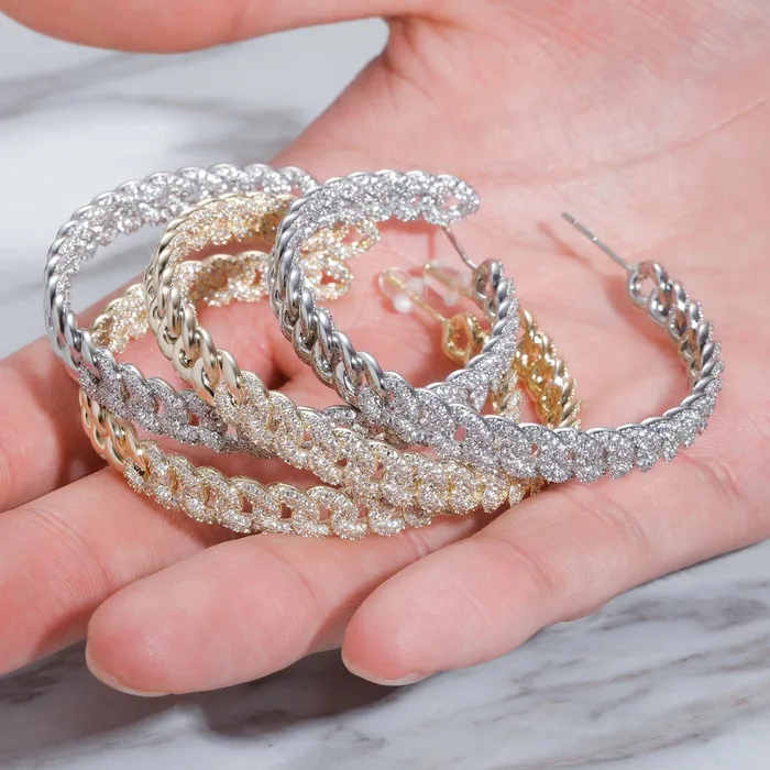 Iced Out Minimalist Miami Cuban Hoop Earrings VVS Jewelry Earrings