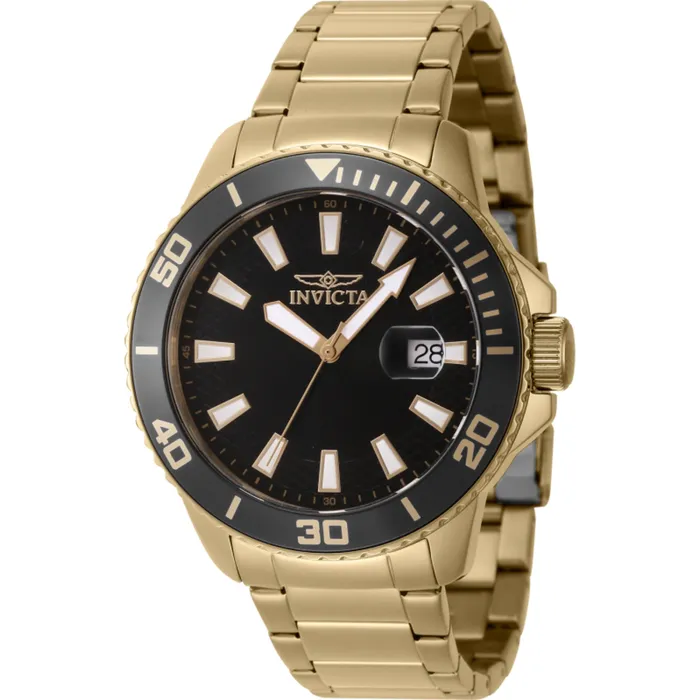 Invicta Bracelets Invicta Mens Watch Pro Diver Quartz Black Dial Yellow Gold Bracelet Date 46066