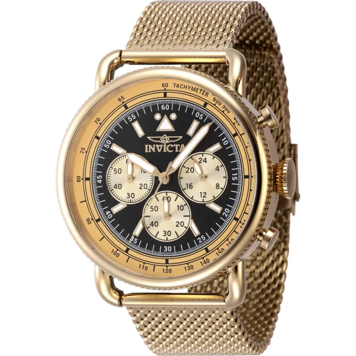 Invicta Mens Chrono Watch Speedway Black Dial Yellow Gold Mesh Bracelet 47361 Invicta Bracelets Invicta Mens Chrono Watch Speedway Black Dial Yellow Gold Mesh Bracelet 47361 Invicta Bracelets