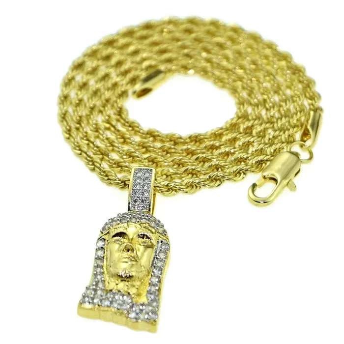 Jesus Head Micro Pave Gold Finish Rope Chain Necklace 24 Bling Cartel Admin Necklaces