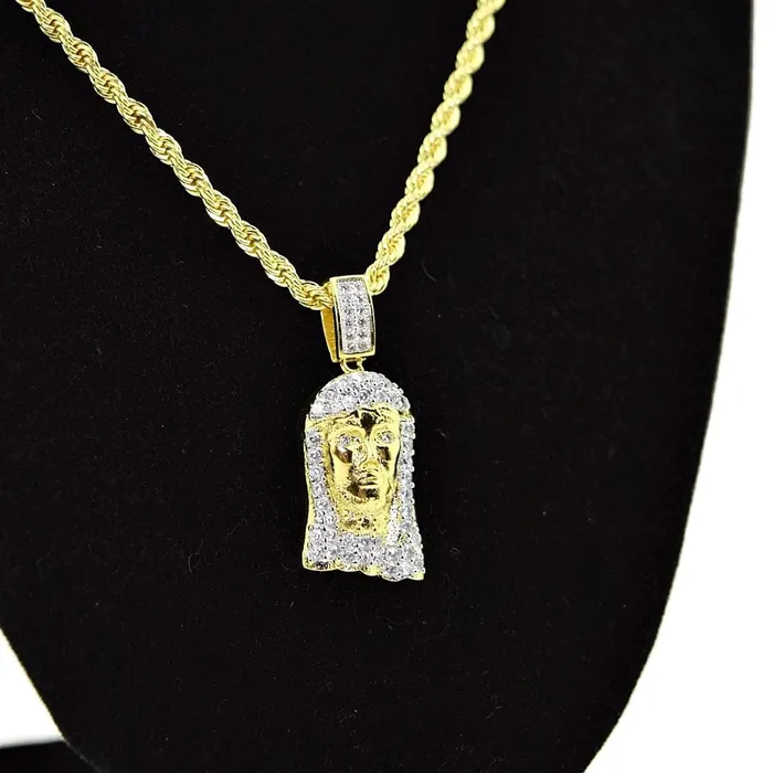Jesus Head Micro Pave Gold Finish Rope Chain Necklace 24 Bling Cartel Admin Necklaces