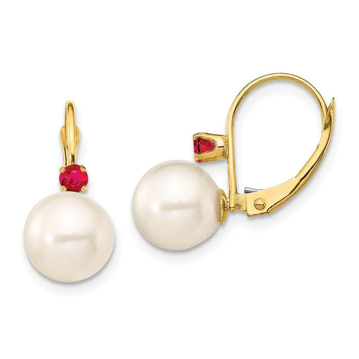 Jewelry 14K 885mm White Round FWC Pearl Ruby Leverback Earrings Earrings Jewelry 14K 885mm White Round FWC Pearl Ruby Leverback Earrings Earrings