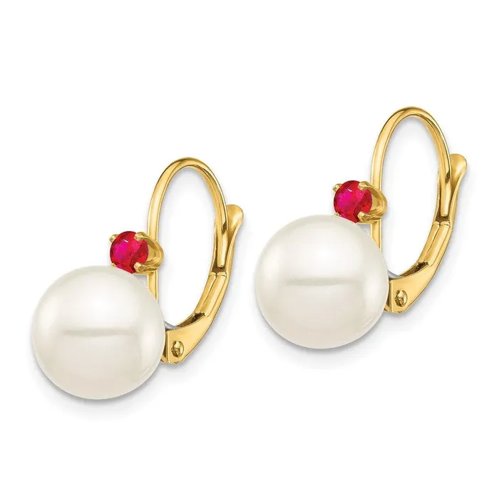 Jewelry 14K 885mm White Round FWC Pearl Ruby Leverback Earrings Earrings Jewelry 14K 885mm White Round FWC Pearl Ruby Leverback Earrings Earrings