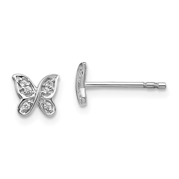 Jewelry 14K White Gold Diamond Butterfly Post Earrings Earrings