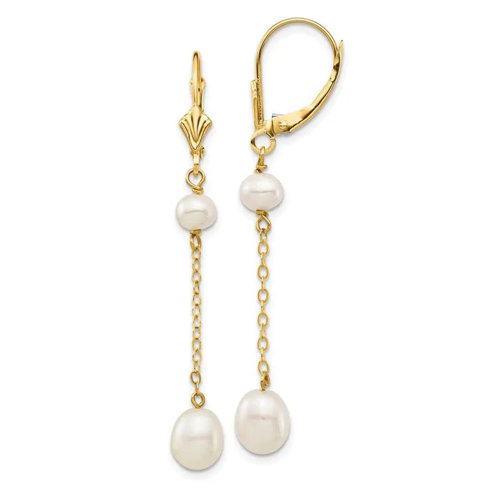 Jewelry Earrings 14K 57mm White Rice Freshwater Cultured Pearl Leverback Earrings Jewelry Earrings 14K 57mm White Rice Freshwater Cultured Pearl Leverback Earrings