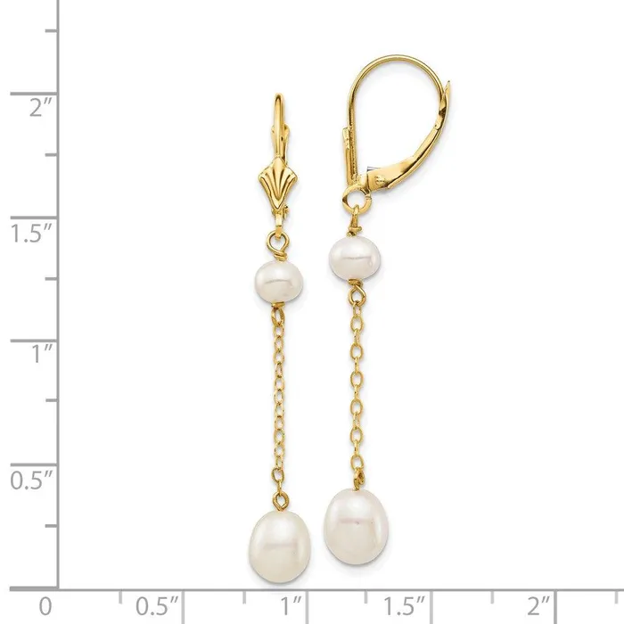 Jewelry Earrings 14K 57mm White Rice Freshwater Cultured Pearl Leverback Earrings Jewelry Earrings 14K 57mm White Rice Freshwater Cultured Pearl Leverback Earrings