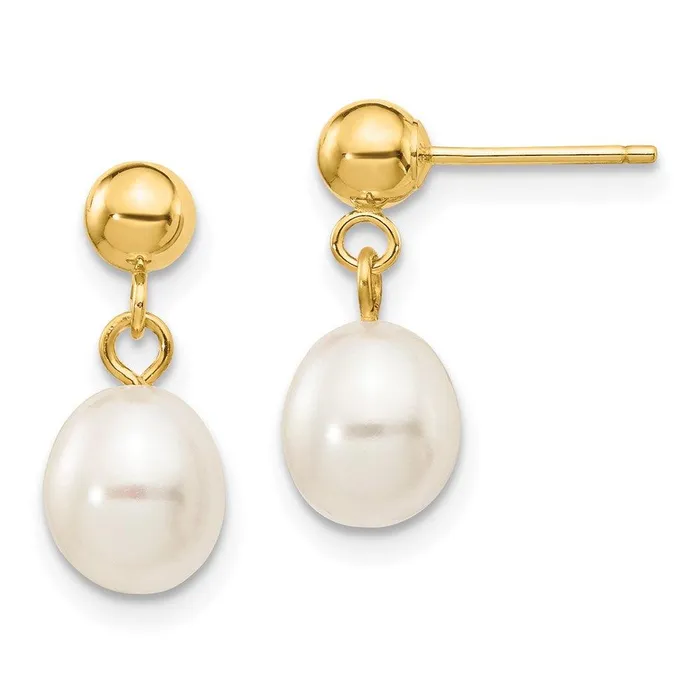 Jewelry Earrings 14k 67mm White Rice Freshwater Cultured Pearl Dangle Post Earrings Jewelry Earrings 14k 67mm White Rice Freshwater Cultured Pearl Dangle Post Earrings