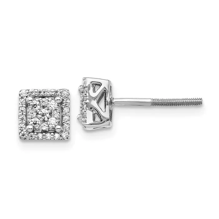 Jewelry Earrings 14k White Gold Diamond Square Screw Back Post Earrings