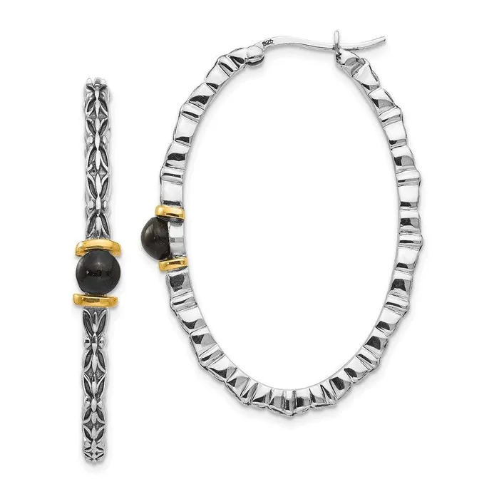 Jewelry Sterling Silver w14k 45mm Button Onyx Oval Hoop Earrings Earrings Jewelry Sterling Silver w14k 45mm Button Onyx Oval Hoop Earrings Earrings