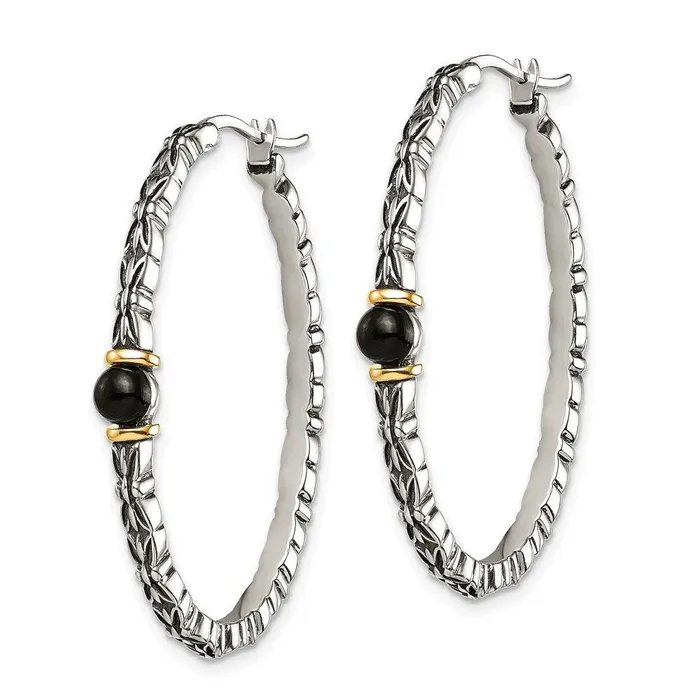 Jewelry Sterling Silver w14k 45mm Button Onyx Oval Hoop Earrings Earrings Jewelry Sterling Silver w14k 45mm Button Onyx Oval Hoop Earrings Earrings