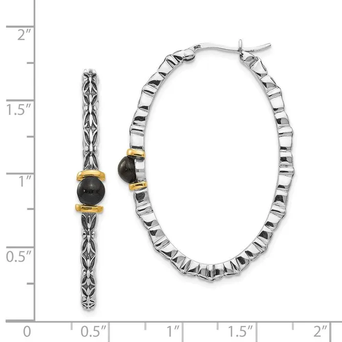 Jewelry Sterling Silver w14k 45mm Button Onyx Oval Hoop Earrings Earrings Jewelry Sterling Silver w14k 45mm Button Onyx Oval Hoop Earrings Earrings