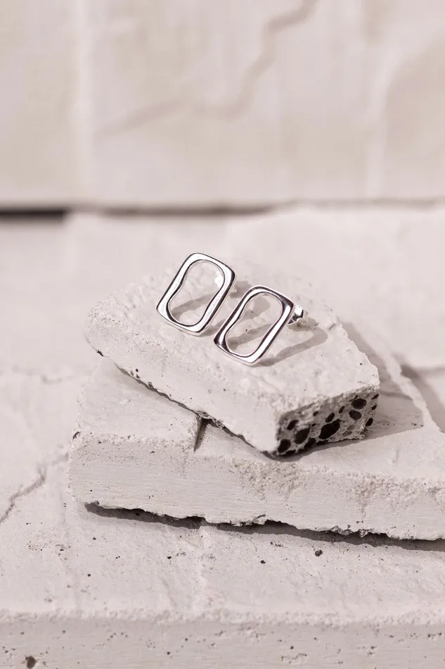 Kty Earrings Rectangle Stud Earrings Silver