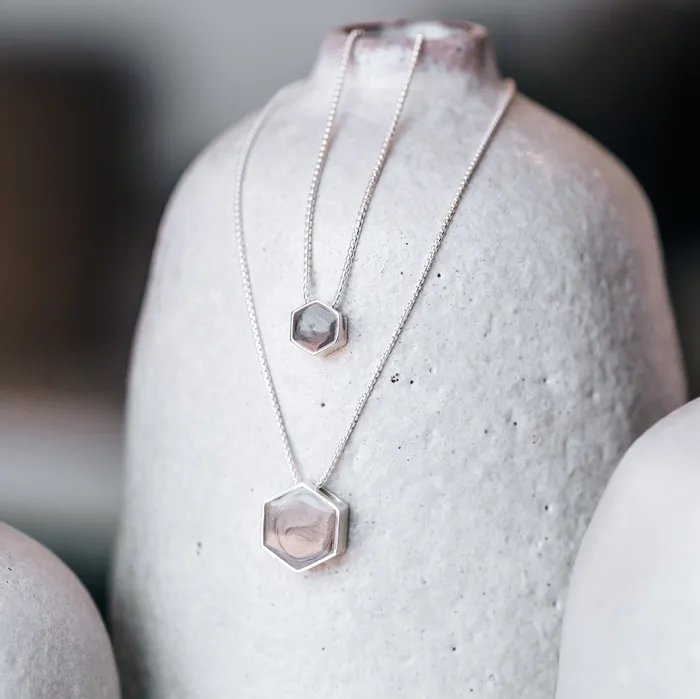 Large Hexagon Sliding Cremation Necklace in 14K Rose Gold closebymejewelry Necklaces