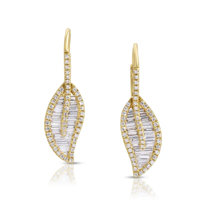 LEAF DROP EARRINGS WITH PAVE DIAMOND STEM anitako Earrings