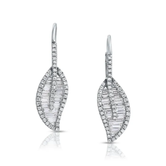 LEAF DROP EARRINGS WITH PAVE DIAMOND STEM anitako Earrings