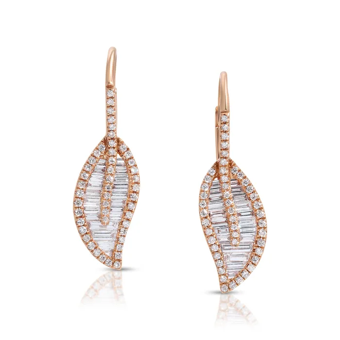 LEAF DROP EARRINGS WITH PAVE DIAMOND STEM anitako Earrings