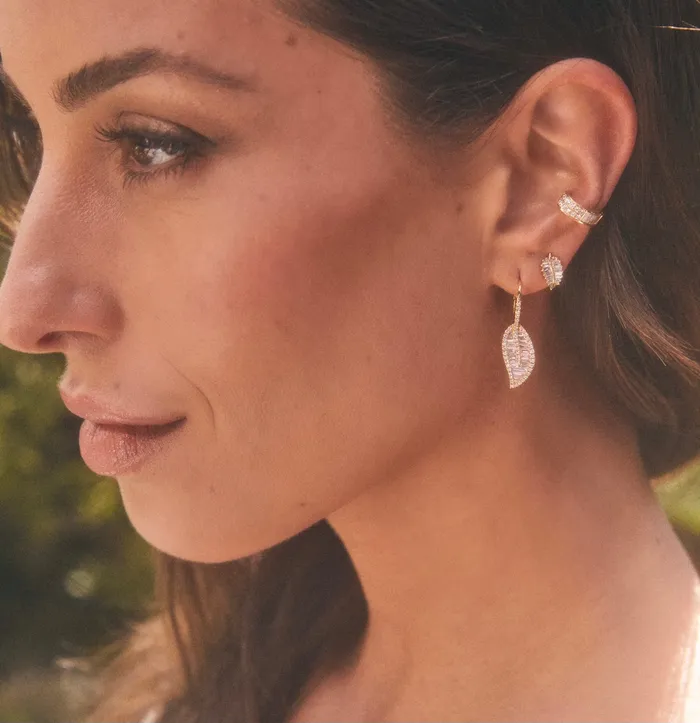 LEAF DROP EARRINGS WITH PAVE DIAMOND STEM anitako Earrings