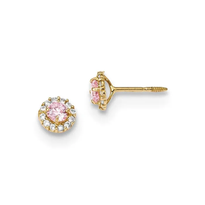 Madi K Kids 14k Polished Pink and Clear CZ Screwback Post Earrings Jewelry Earrings Madi K Kids 14k Polished Pink and Clear CZ Screwback Post Earrings Jewelry Earrings