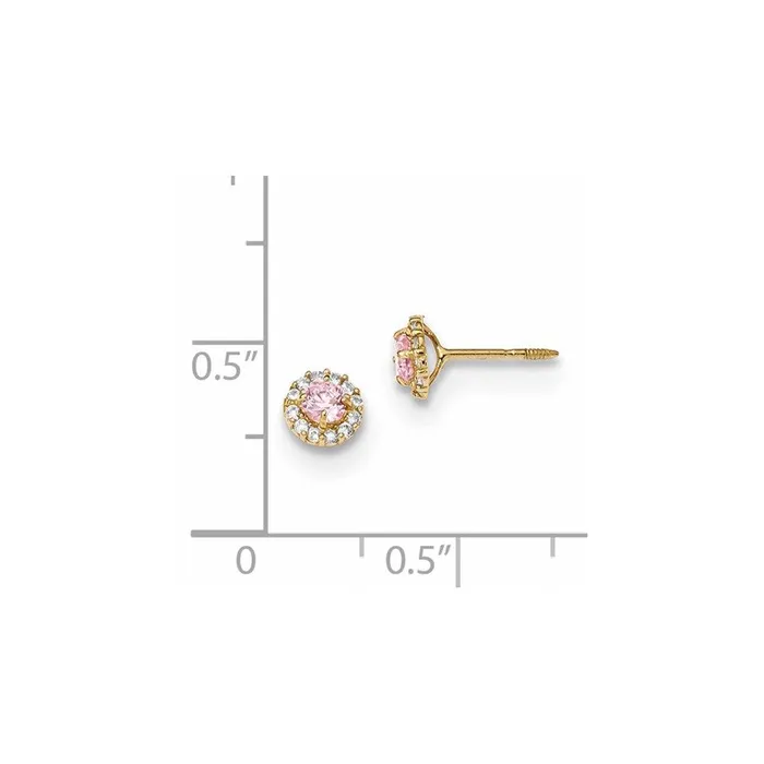 Madi K Kids 14k Polished Pink and Clear CZ Screwback Post Earrings Jewelry Earrings Madi K Kids 14k Polished Pink and Clear CZ Screwback Post Earrings Jewelry Earrings