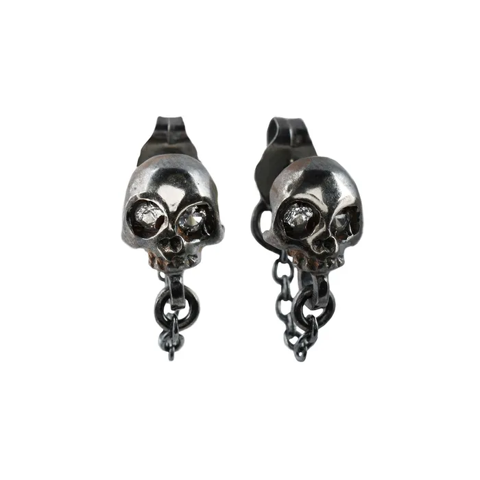 Michael Spirito Earrings Silver Skull Chain Earrings