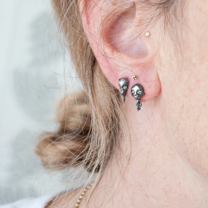 Michael Spirito Earrings Silver Skull Chain Earrings Michael Spirito Earrings Silver Skull Chain Earrings