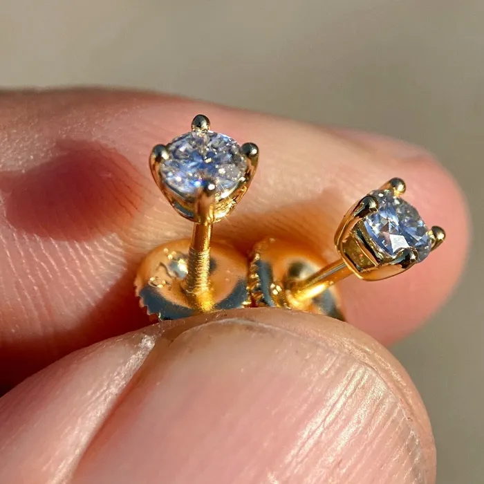 Moissanite Earrings 06CT TW 14k Gold Plated 925 Sterling Silver Pass Diamond Tester 4MM Bling Cartel Earrings Moissanite Earrings 06CT TW 14k Gold Plated 925 Sterling Silver Pass Diamond Tester 4MM Bling Cartel Earrings