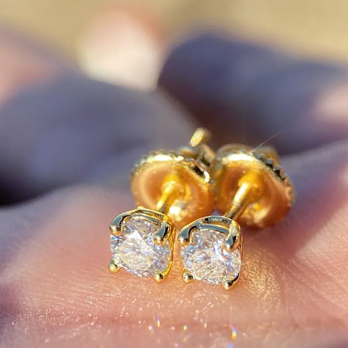 Moissanite Earrings 06CT TW 14k Gold Plated 925 Sterling Silver Pass Diamond Tester 4MM Bling Cartel Earrings Moissanite Earrings 06CT TW 14k Gold Plated 925 Sterling Silver Pass Diamond Tester 4MM Bling Cartel Earrings